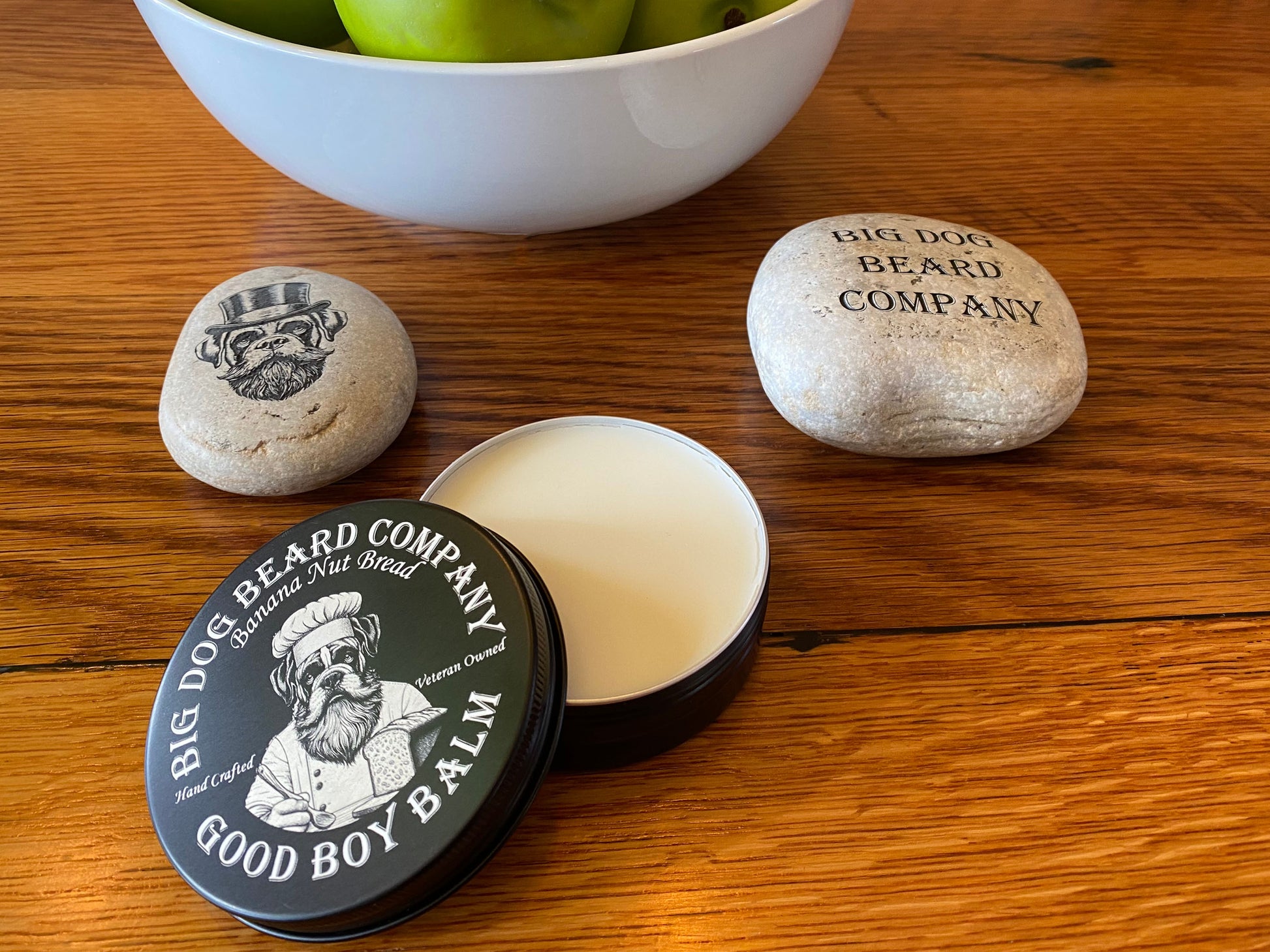 Banana Nut Bread GOOD BOY Beard Balm by Big Dog Beard Company with Open Lid