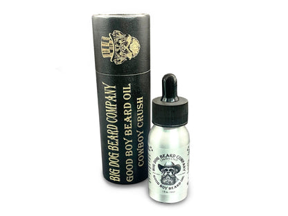 Cowboy Crush Beard Oil by Big Dog Beard Company with Packaging.