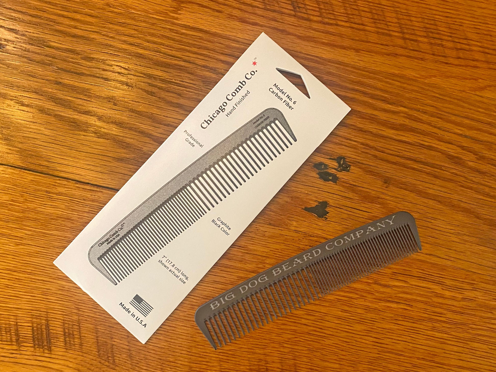 A pic of Chicago Comb's Model 6 Carbon Fiber Beard Comb offered by Big Dog Beard Company