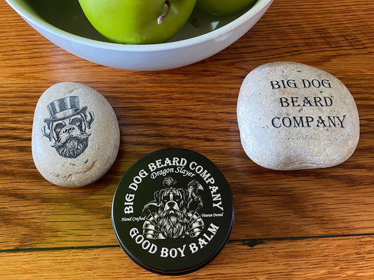 Big Dog Beard Company Dragon Slayer Good Boy Beard Balm, offering a luxurious scent profile with a nod to classic Dragons Blood Fragrance.