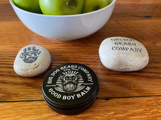 A tin of King Mutt Good Boy Beard Balm by Big Dog Beard Company, inspired by the grandeur of ancient Egypt, this luxurious balm is fit for a pharaoh, delivering a majestic grooming experience worthy of the gods.