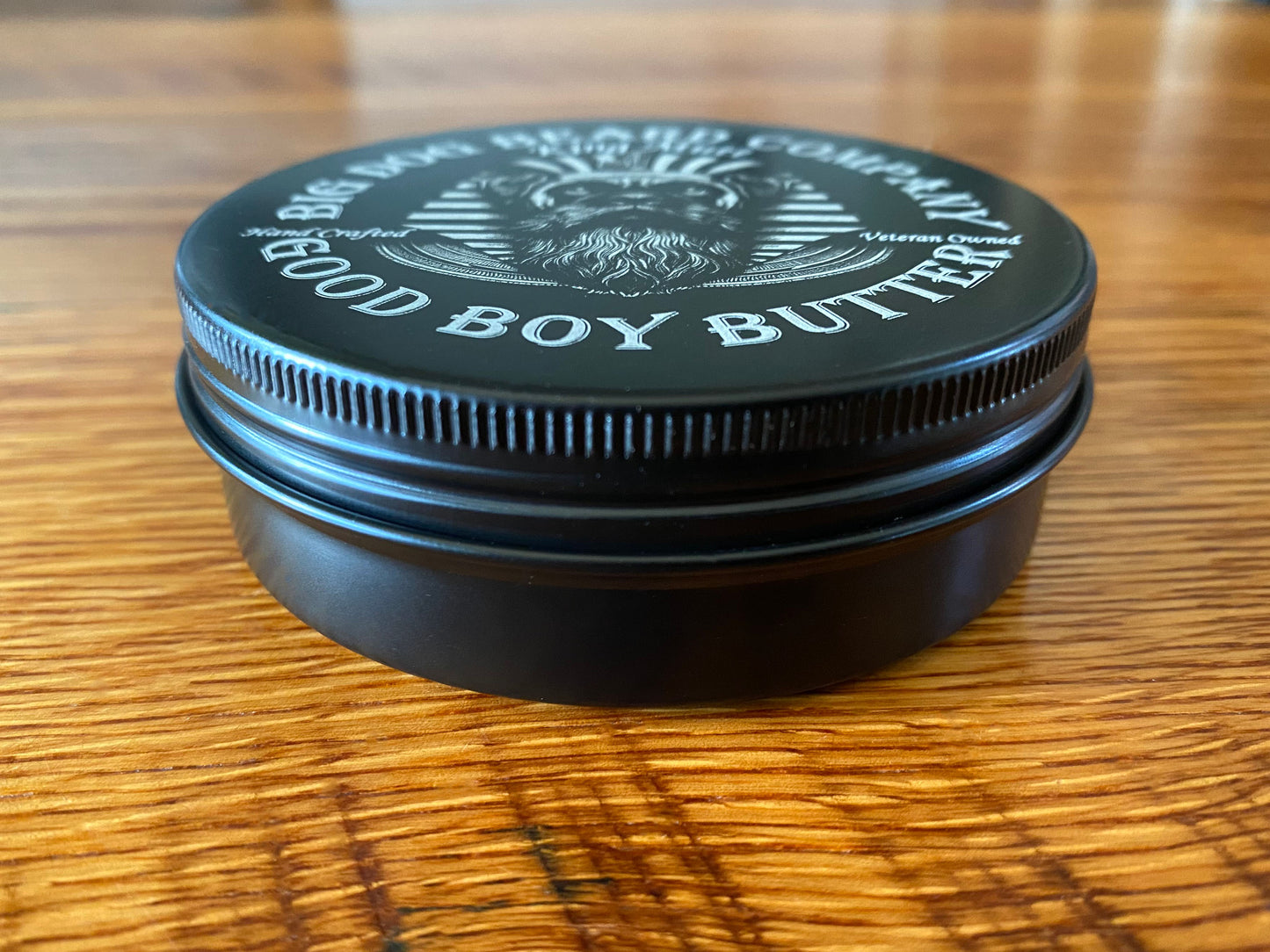 A tin of Big Dog Beard Company King Mutt GOOD BOY Beard Butter.