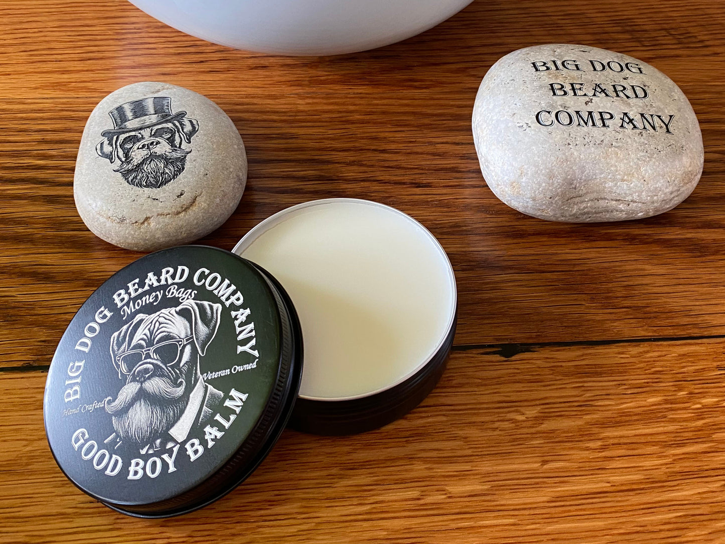 Money Bags Good Boy Beard Balm by Big Dog Beard Company, Open Lid