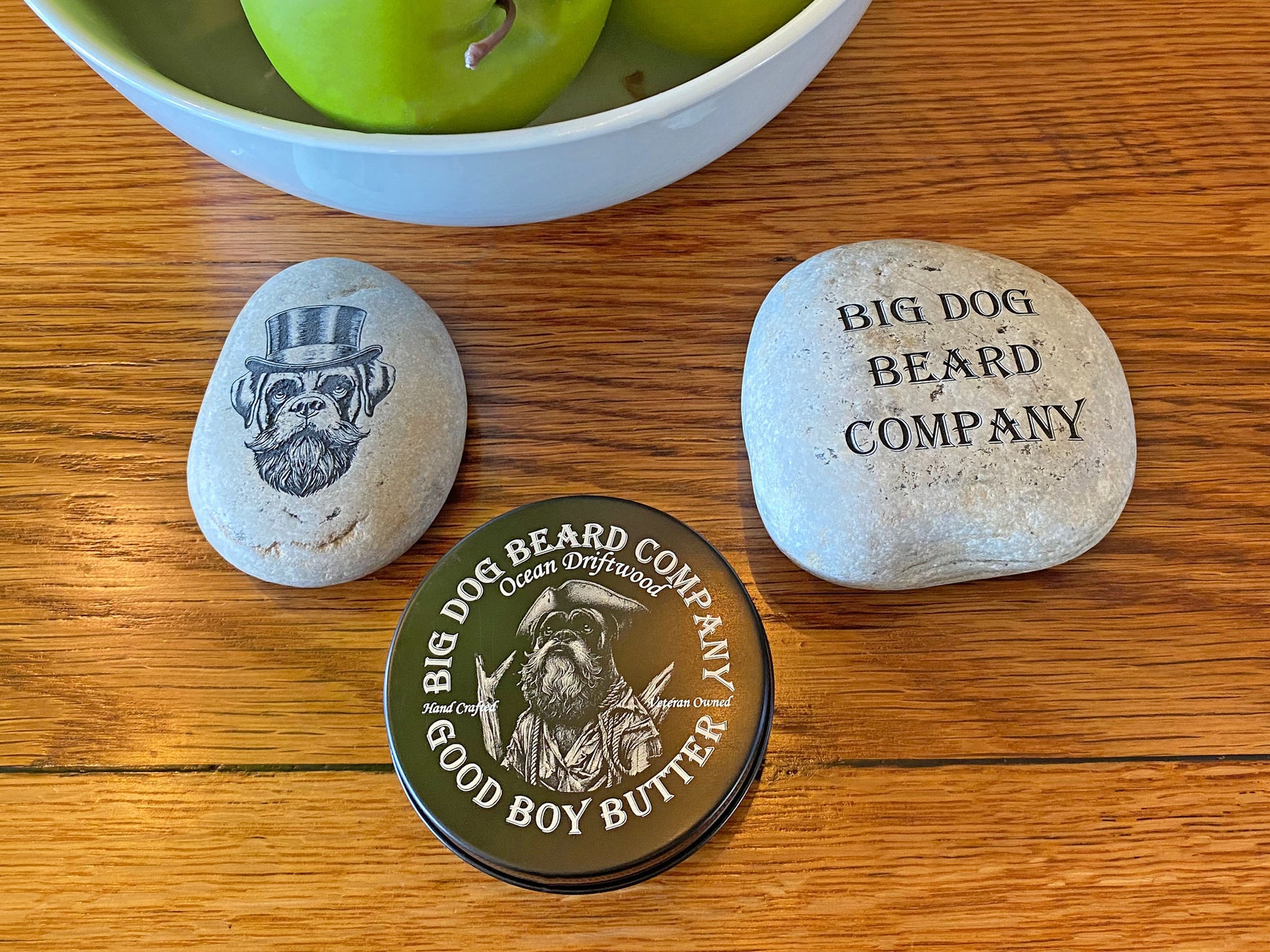 A tin of Ocean Driftwood Good Boy Beard Butter by Big Dog Beard Company, featuring an elegant design that embodies the spirit of the sea.