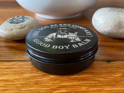 Root Beer Float GOOD BOY Beard Balm by Big Dog Beard Company, Top Front View Close up